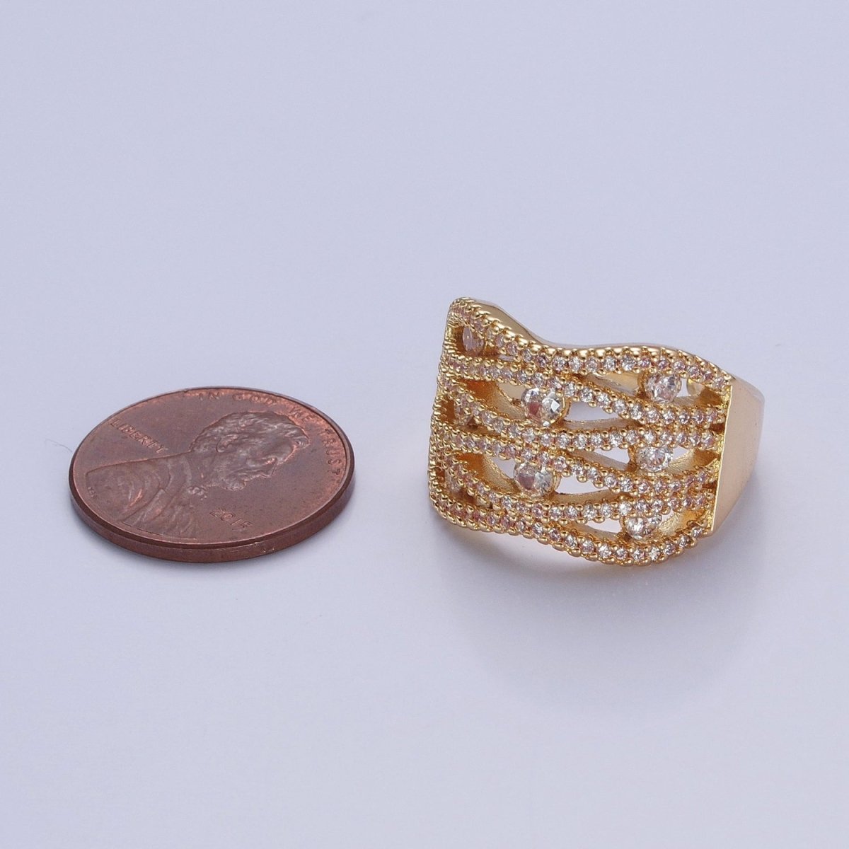 24K Gold plated Micro Pave Signet Ring, Cubic Zirconia CZ Statement Ring in Silver & Gold O-2266 O-2267