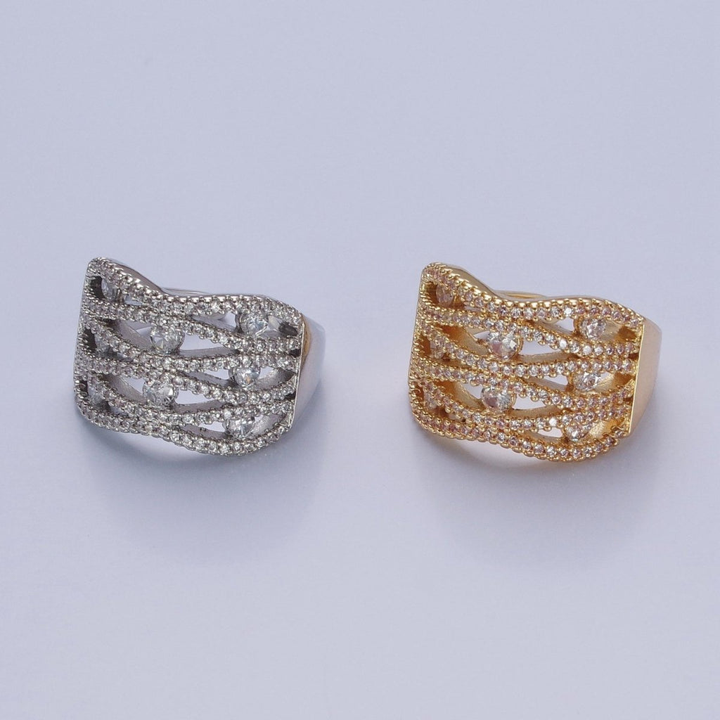 24K Gold plated Micro Pave Signet Ring, Cubic Zirconia CZ Statement Ring in Silver & Gold O-2266 O-2267