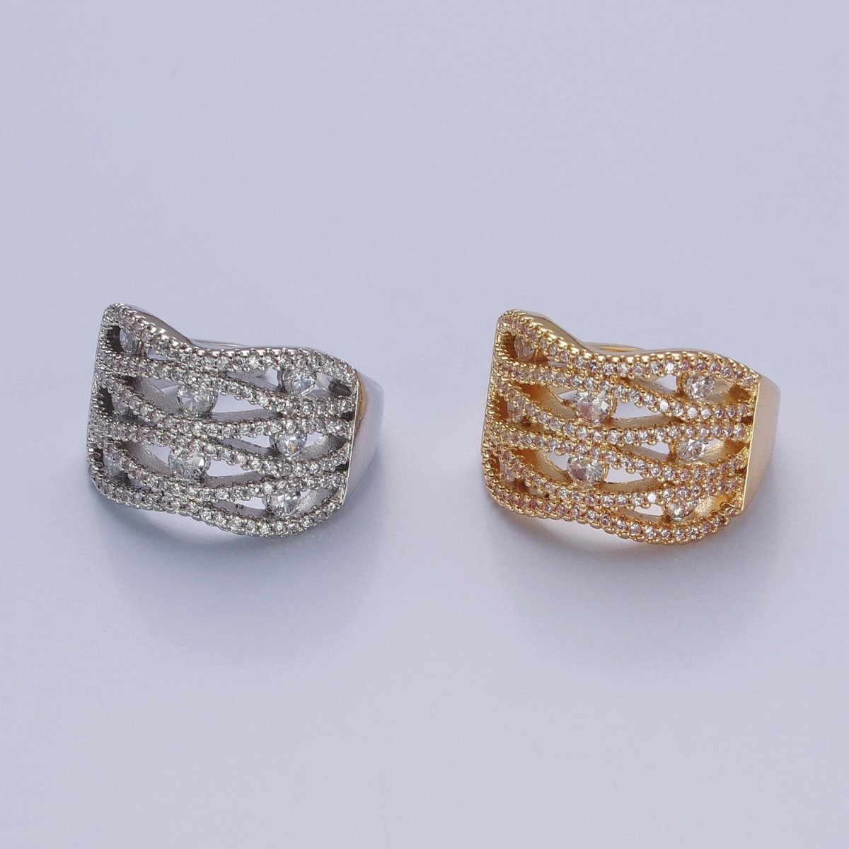 24K Gold plated Micro Pave Signet Ring, Cubic Zirconia CZ Statement Ring in Silver & Gold O-2266 O-2267
