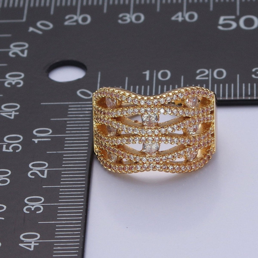 24K Gold plated Micro Pave Signet Ring, Cubic Zirconia CZ Statement Ring in Silver & Gold O-2266 O-2267
