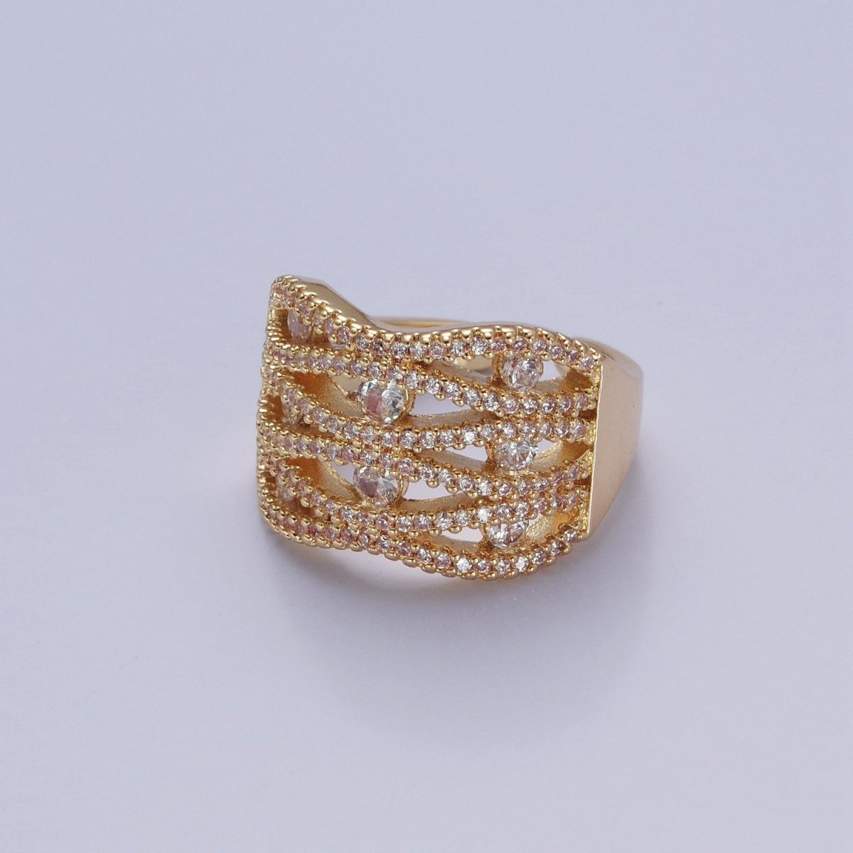 24K Gold plated Micro Pave Signet Ring, Cubic Zirconia CZ Statement Ring in Silver & Gold O-2266 O-2267