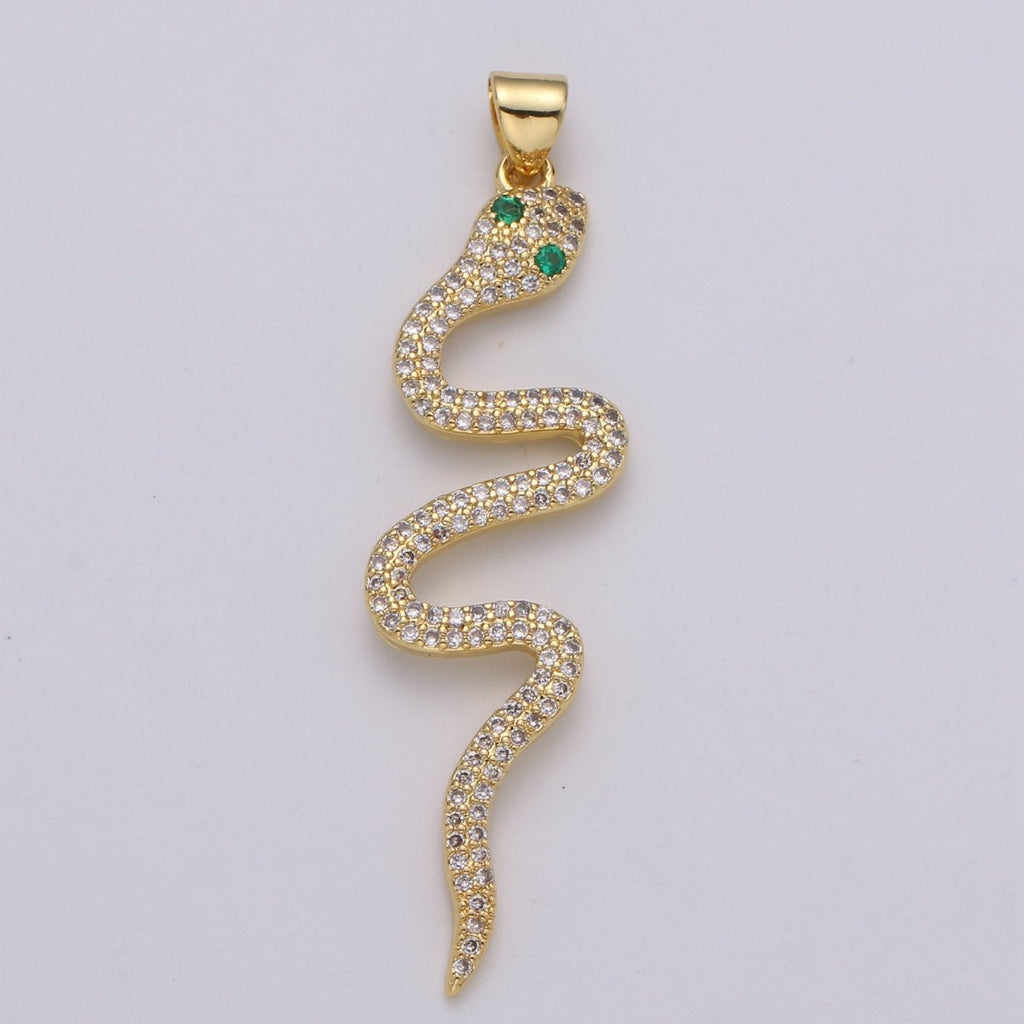 24k Gold plated Micro Pave Snake Charm, Cubic Zirconia Serpent Pendant Charm, Gold plated Charm, Silver Snake Pendant For DIY Jewelry I-807 I-808 - DLUXCA