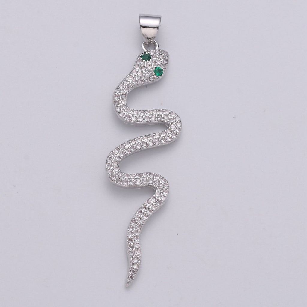 24k Gold plated Micro Pave Snake Charm, Cubic Zirconia Serpent Pendant Charm, Gold plated Charm, Silver Snake Pendant For DIY Jewelry I-807 I-808 - DLUXCA