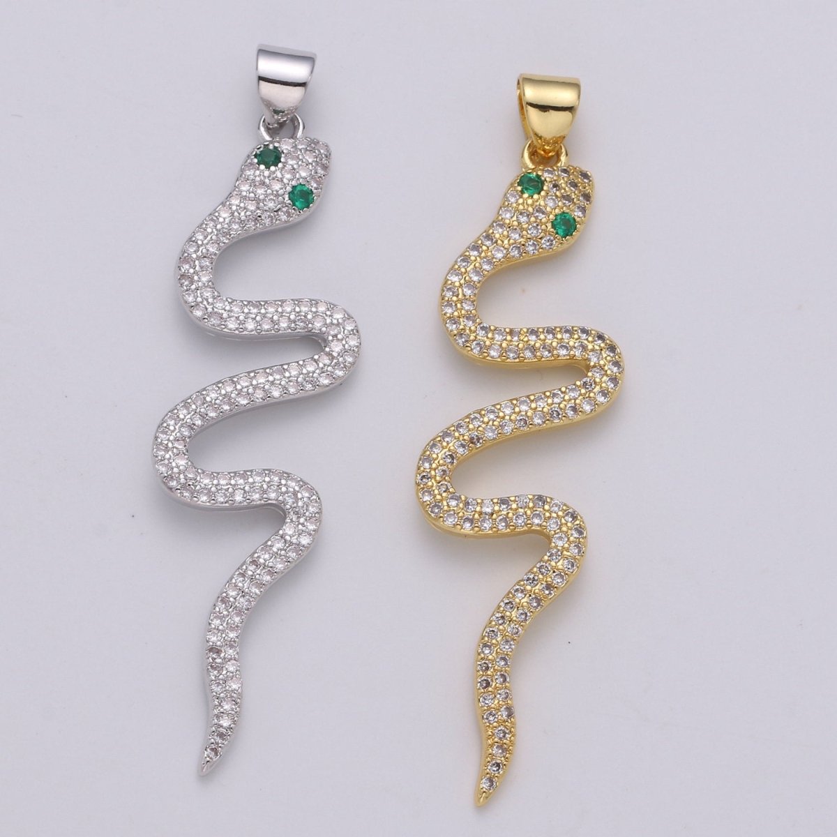 24k Gold plated Micro Pave Snake Charm, Cubic Zirconia Serpent Pendant Charm, Gold plated Charm, Silver Snake Pendant For DIY Jewelry I-807 I-808 - DLUXCA