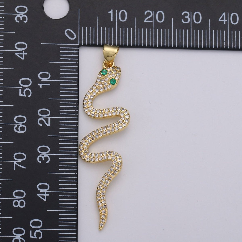 24k Gold plated Micro Pave Snake Charm, Cubic Zirconia Serpent Pendant Charm, Gold plated Charm, Silver Snake Pendant For DIY Jewelry I-807 I-808 - DLUXCA