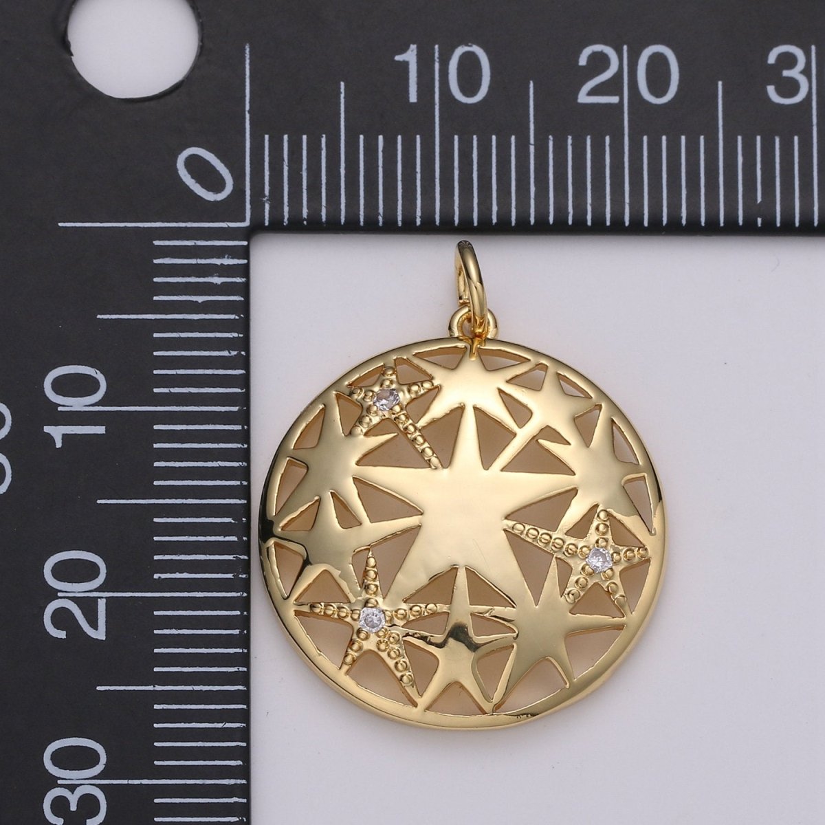24k Gold plated Micro Pave Star Charm, Cubic Zirconia Medallion Pendant Charm, Gold plated Charm, For DIY Jewelry D-437 - DLUXCA