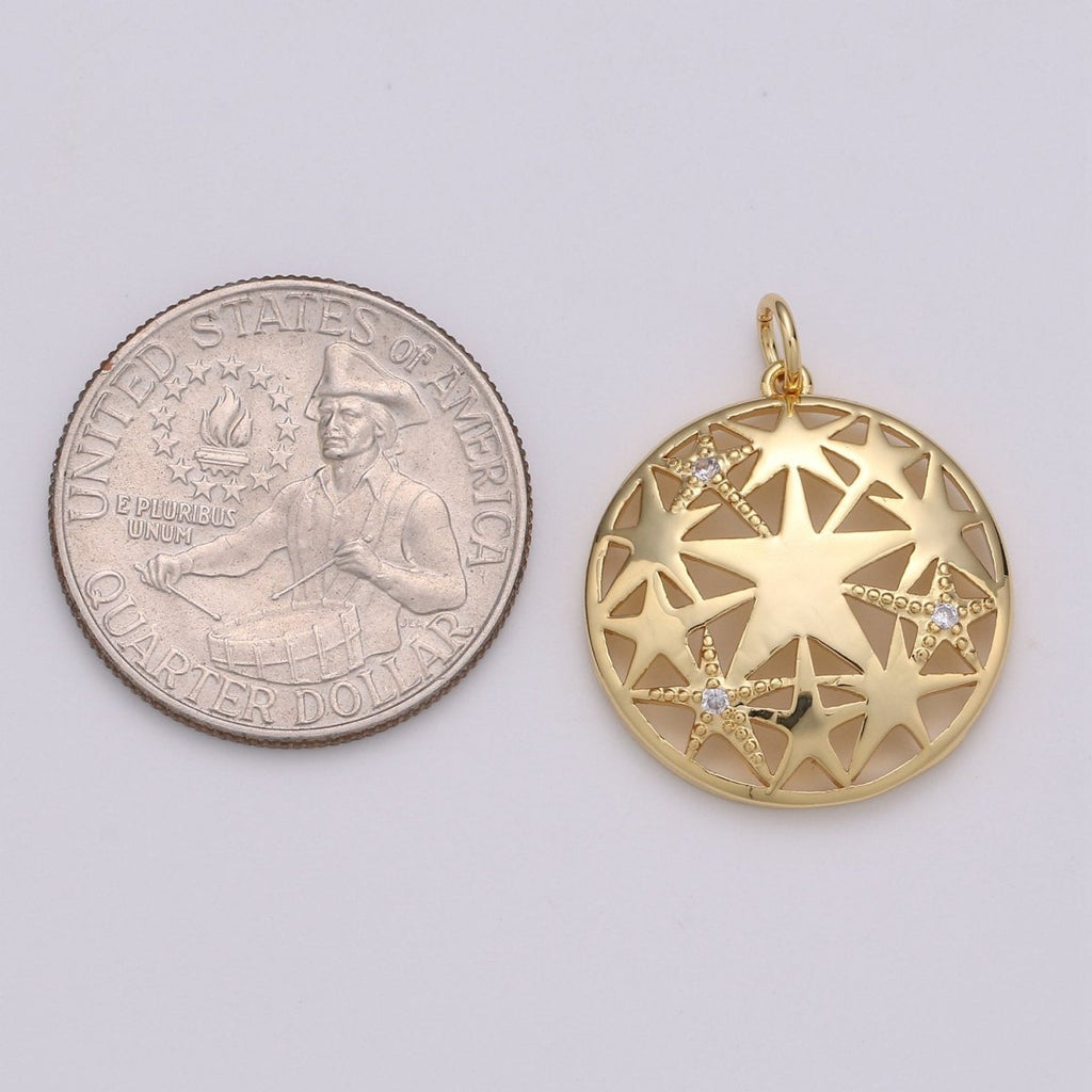24k Gold plated Micro Pave Star Charm, Cubic Zirconia Medallion Pendant Charm, Gold plated Charm, For DIY Jewelry D-437 - DLUXCA