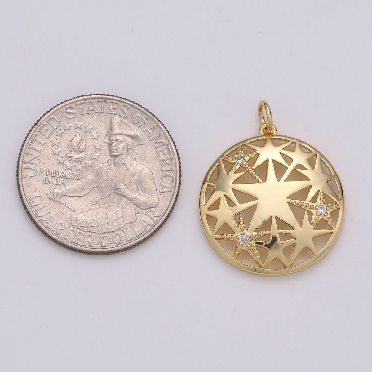 24k Gold plated Micro Pave Star Charm, Cubic Zirconia Medallion Pendant Charm, Gold plated Charm, For DIY Jewelry D-437 - DLUXCA