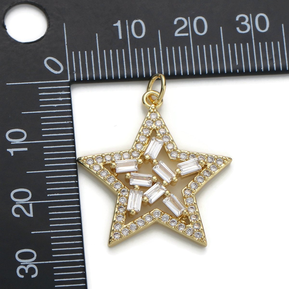 24k Gold plated Micro Pave Star Charm, Cubic Zirconia Star Pendant Charm, Gold plated Charm, For DIY Jewelry D-041 - DLUXCA