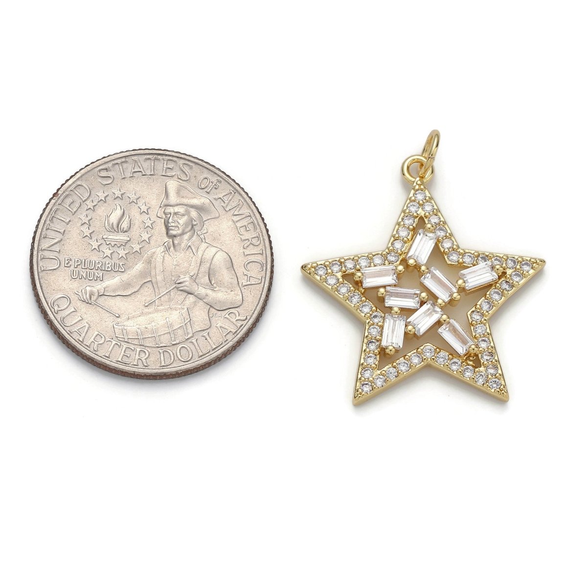 24k Gold plated Micro Pave Star Charm, Cubic Zirconia Star Pendant Charm, Gold plated Charm, For DIY Jewelry D-041 - DLUXCA