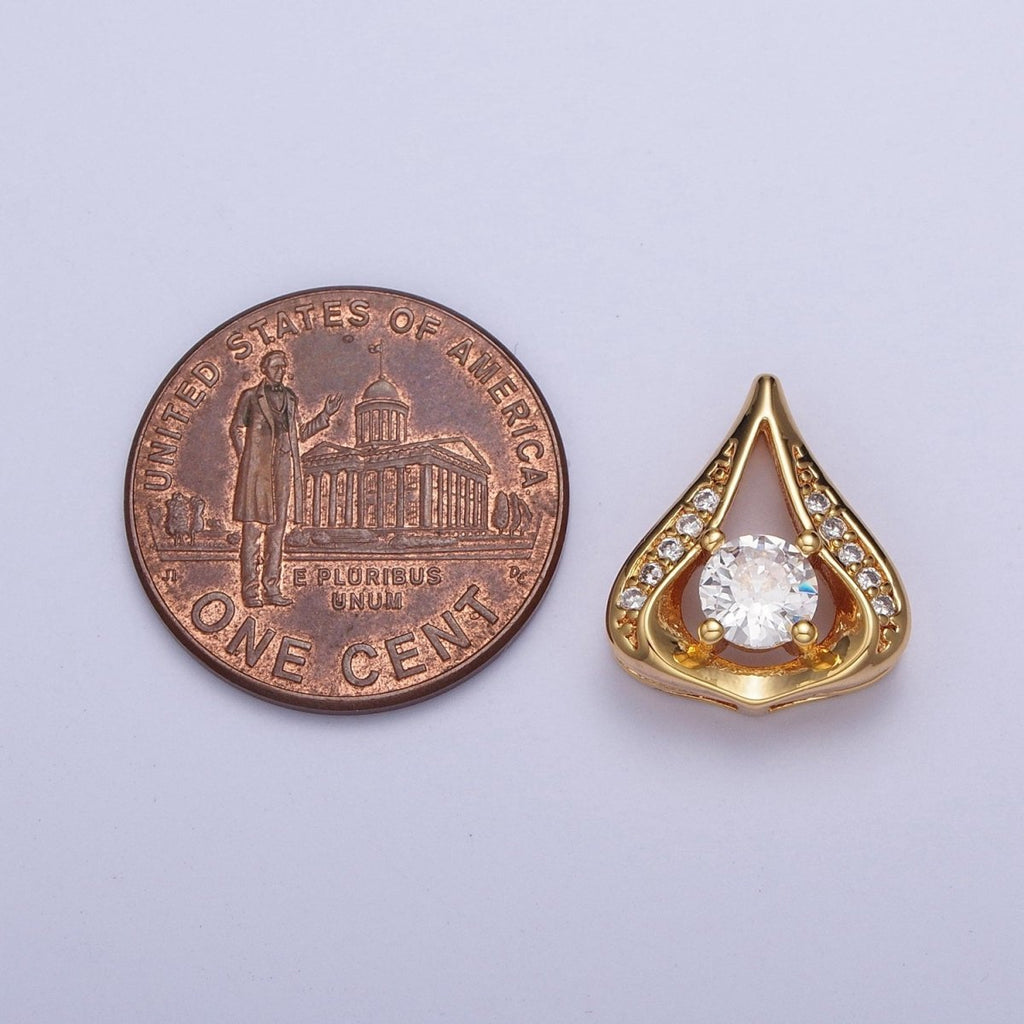 24K Gold plated Micro Pave Teardrop Pendant with Clear Round Cubic Zirconia X443 - DLUXCA