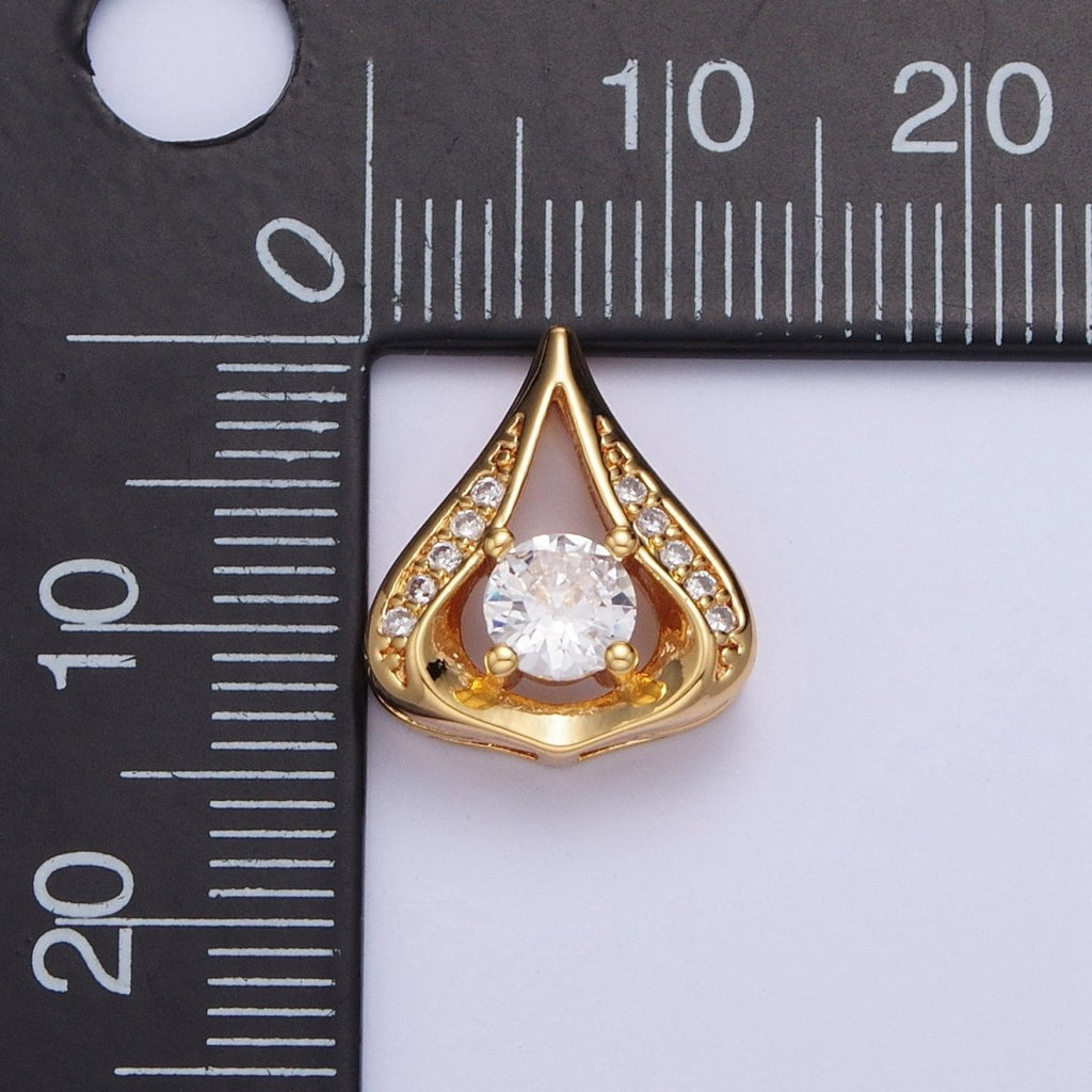 24K Gold plated Micro Pave Teardrop Pendant with Clear Round Cubic Zirconia X443 - DLUXCA