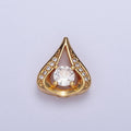 24K Gold plated Micro Pave Teardrop Pendant with Clear Round Cubic Zirconia X443 - DLUXCA