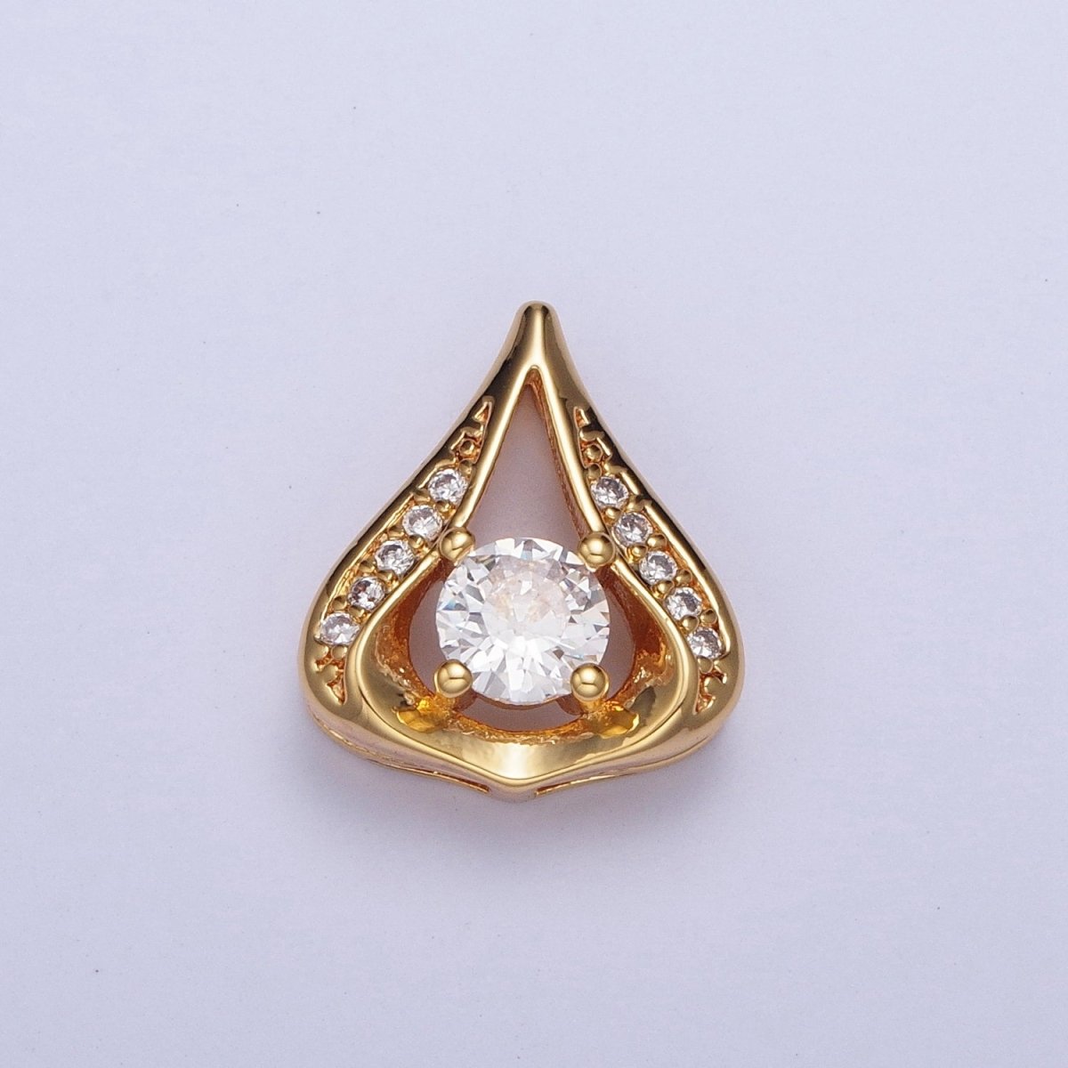24K Gold plated Micro Pave Teardrop Pendant with Clear Round Cubic Zirconia X443 - DLUXCA