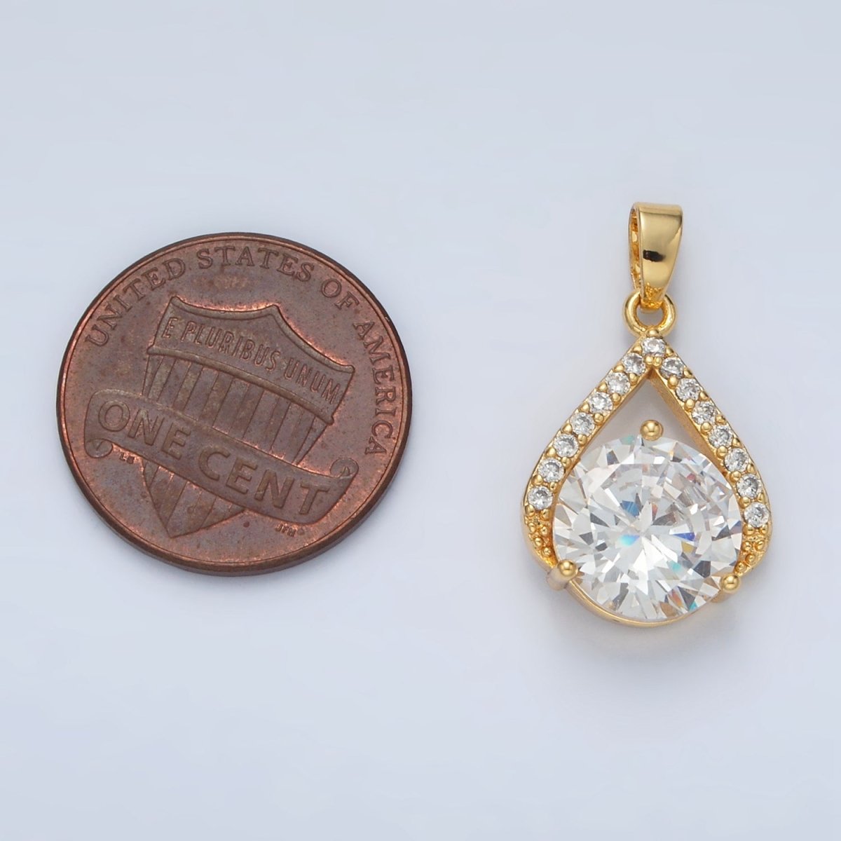 24K Gold plated Micro Paved Clear CZ Teardrop Shaped Pendant | AA - 1422 - DLUXCA