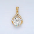24K Gold plated Micro Paved Clear CZ Teardrop Shaped Pendant | AA - 1422 - DLUXCA