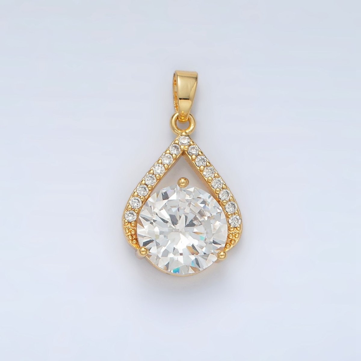 24K Gold plated Micro Paved Clear CZ Teardrop Shaped Pendant | AA - 1422 - DLUXCA