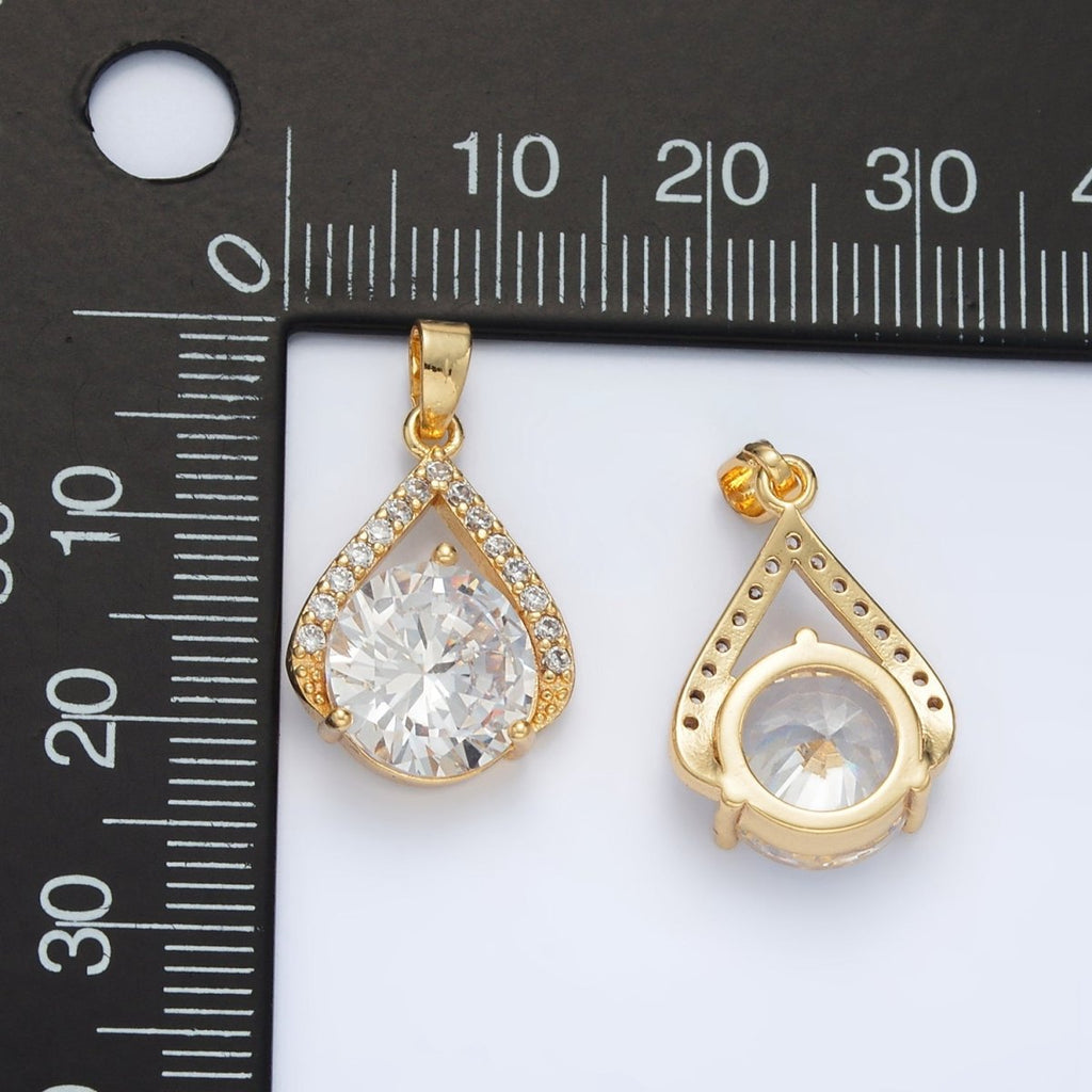 24K Gold plated Micro Paved Clear CZ Teardrop Shaped Pendant | AA - 1422 - DLUXCA