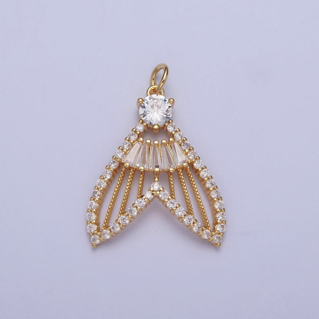 24K Gold plated Micro Paved Clear, Pink, Green, Purple, Orange, Blue Geometric Nautical Whale Tail Charm | X-188 - X-193
