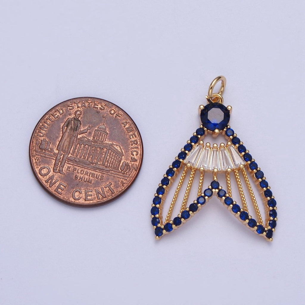 24K Gold plated Micro Paved Clear, Pink, Green, Purple, Orange, Blue Geometric Nautical Whale Tail Charm | X-188 - X-193