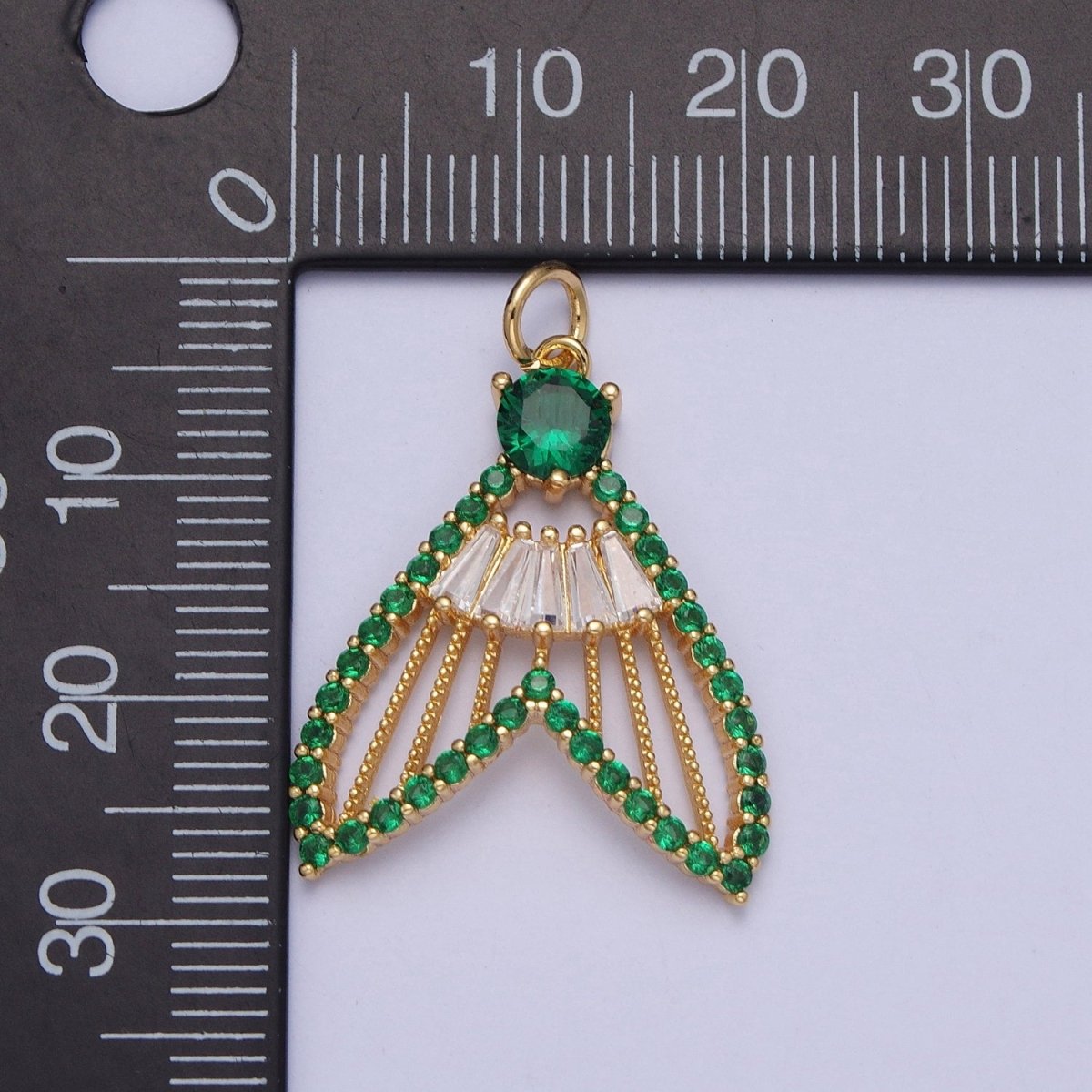 24K Gold plated Micro Paved Clear, Pink, Green, Purple, Orange, Blue Geometric Nautical Whale Tail Charm | X-188 - X-193
