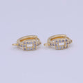 24K Gold plated Micro Paved Cubic Zirconia Rectangle Huggie Hoop Earrings Findings L-908 - DLUXCA