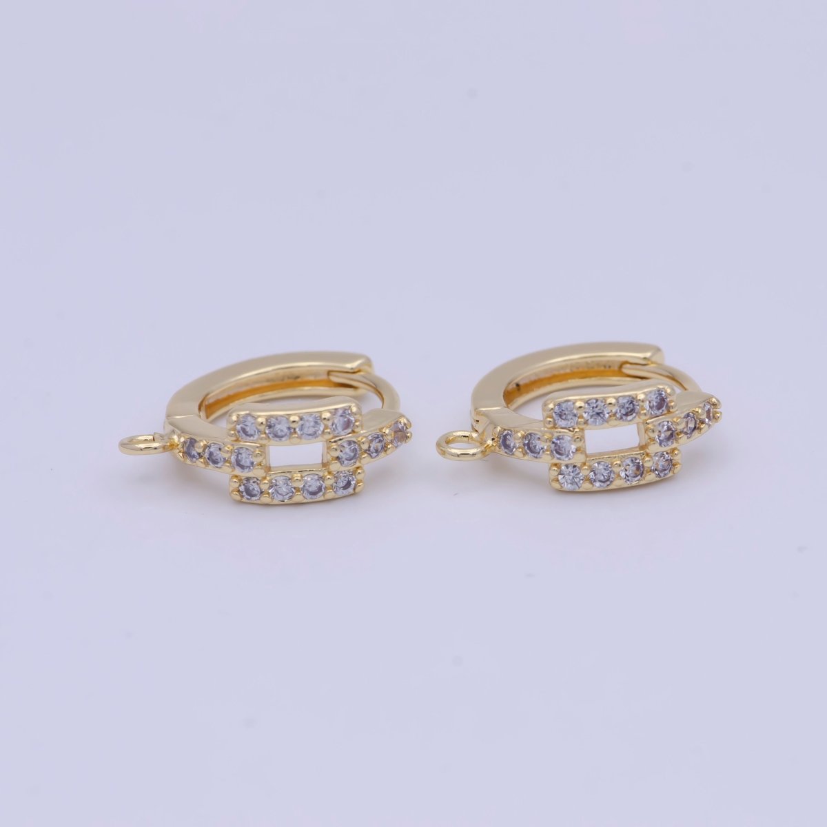 24K Gold plated Micro Paved Cubic Zirconia Rectangle Huggie Hoop Earrings Findings L-908 - DLUXCA