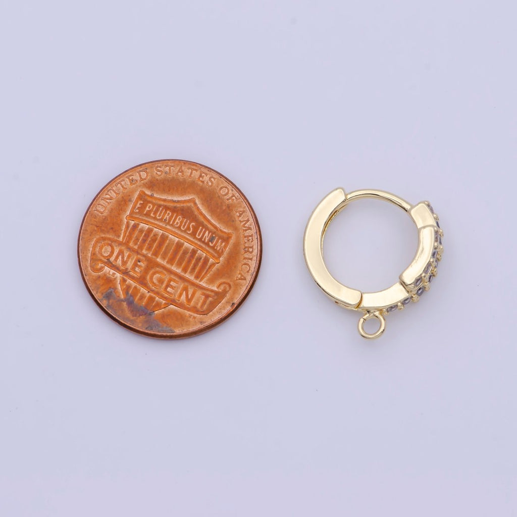 24K Gold plated Micro Paved Cubic Zirconia Rectangle Huggie Hoop Earrings Findings L-908 - DLUXCA