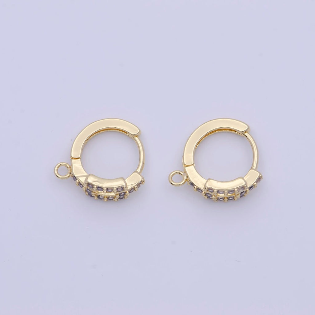24K Gold plated Micro Paved Cubic Zirconia Rectangle Huggie Hoop Earrings Findings L-908 - DLUXCA