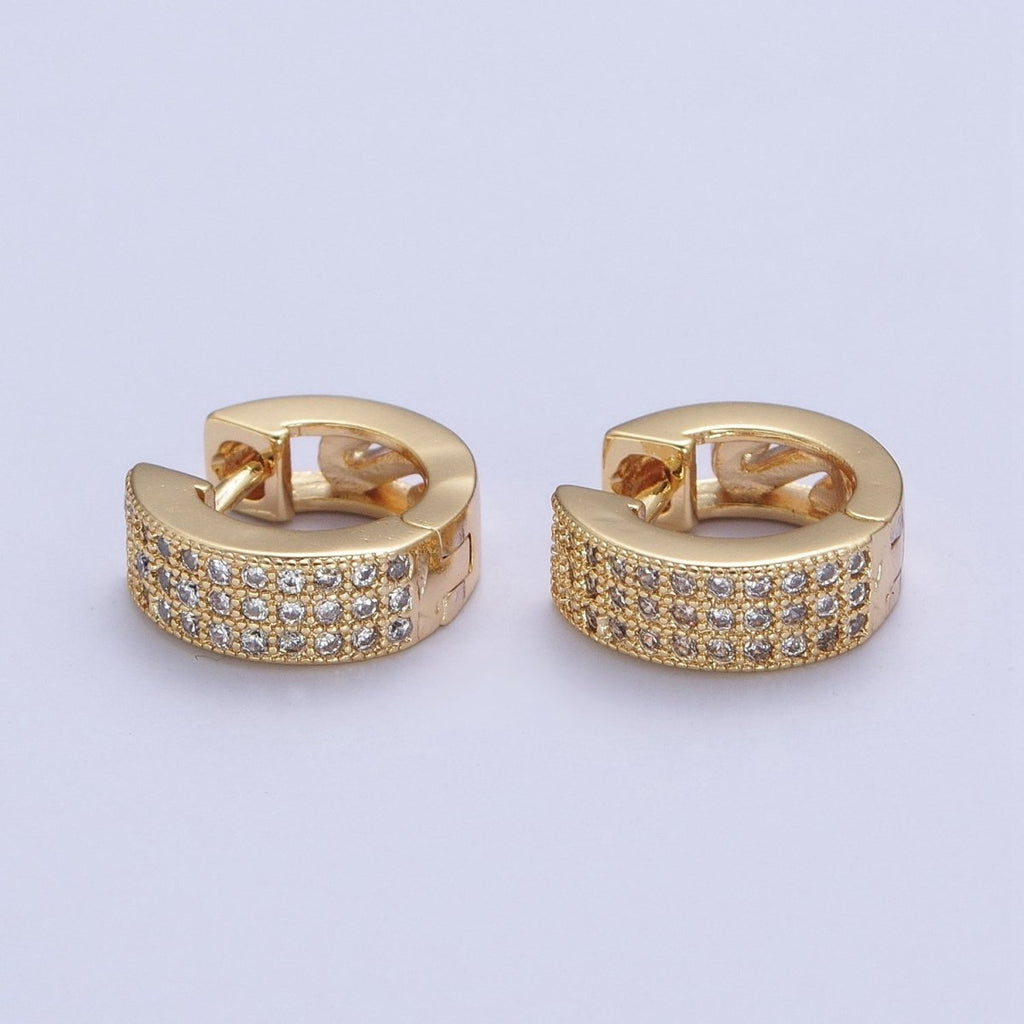 24K Gold plated Micro Paved Cubic Zirconia Wide Huggie Hoop Earrings | T-106 - DLUXCA
