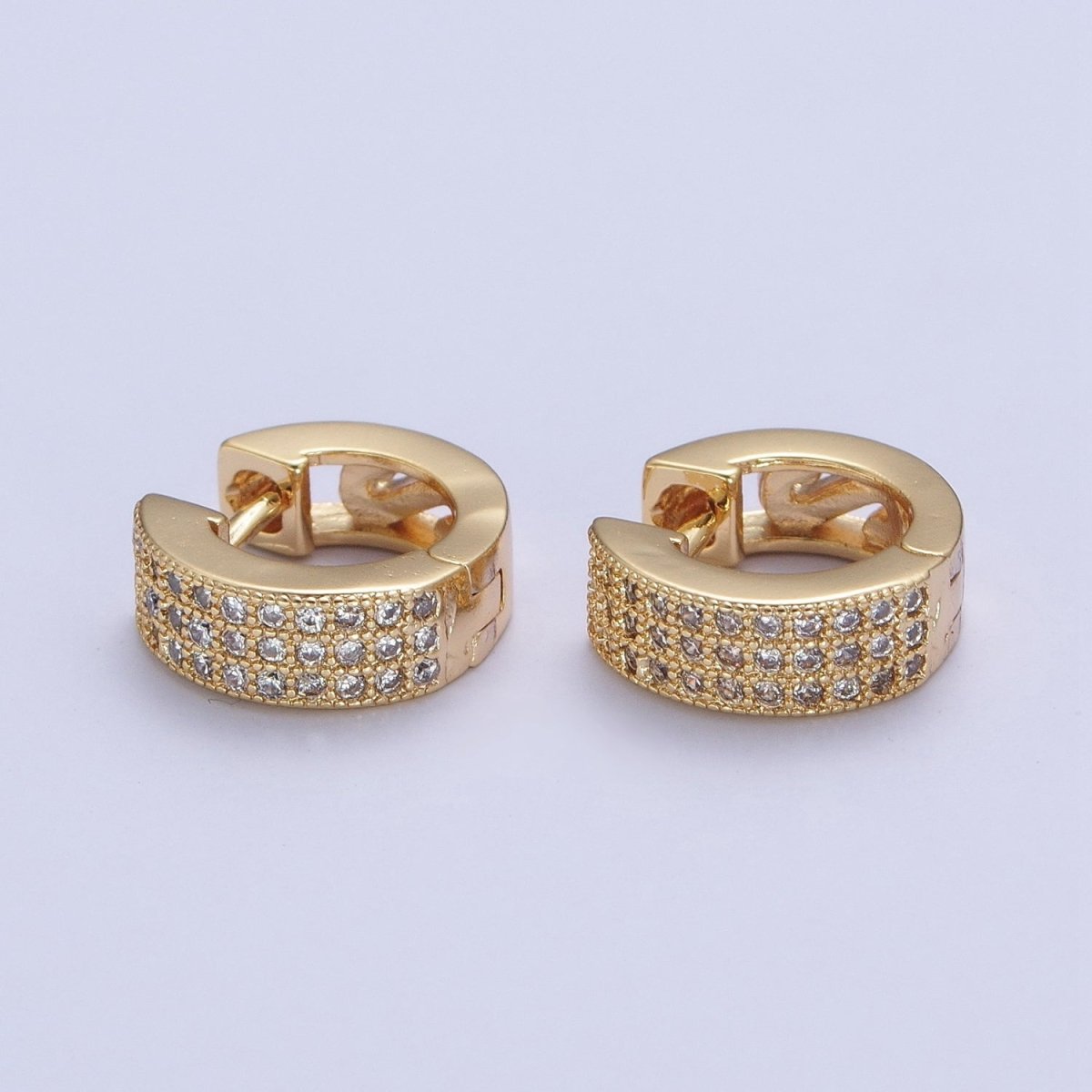 24K Gold plated Micro Paved Cubic Zirconia Wide Huggie Hoop Earrings | T-106 - DLUXCA