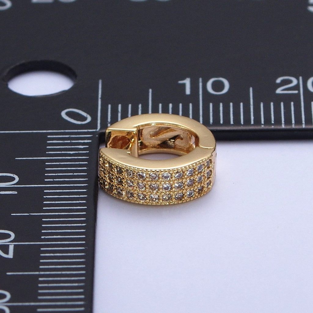 24K Gold plated Micro Paved Cubic Zirconia Wide Huggie Hoop Earrings | T-106 - DLUXCA