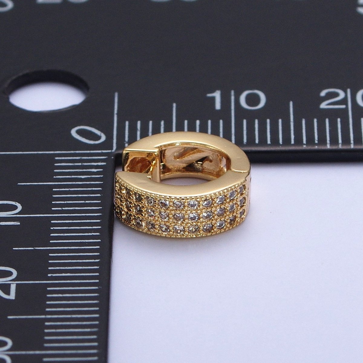 24K Gold plated Micro Paved Cubic Zirconia Wide Huggie Hoop Earrings | T-106 - DLUXCA