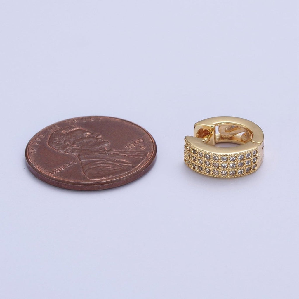 24K Gold plated Micro Paved Cubic Zirconia Wide Huggie Hoop Earrings | T-106 - DLUXCA