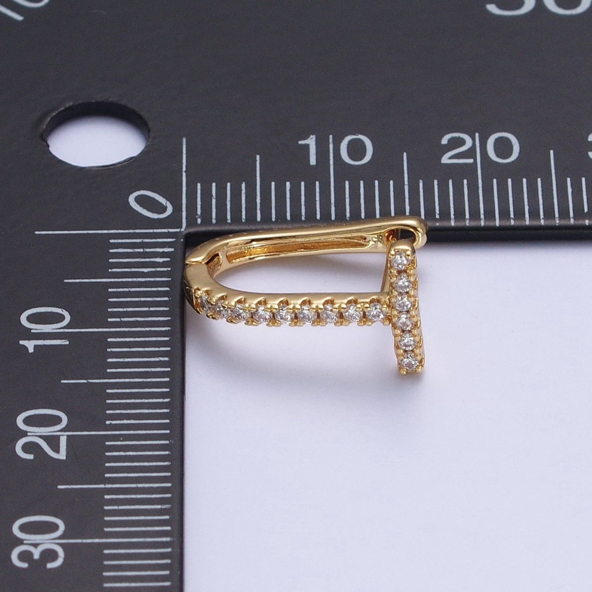 24K Gold plated Micro Paved CZ 16mm T-Shaped Oblong Hoop Earrings T-036 - DLUXCA