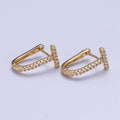 24K Gold plated Micro Paved CZ 16mm T-Shaped Oblong Hoop Earrings T-036 - DLUXCA