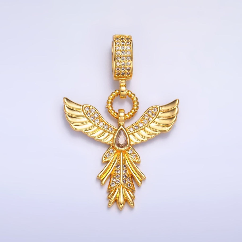 24K Gold plated Micro Paved CZ Angel Feather Drop Bail Pendant | AA1091 