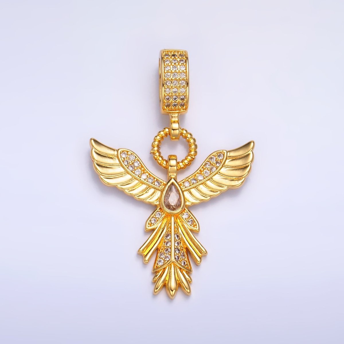 24K Gold plated Micro Paved CZ Angel Feather Drop Bail Pendant | AA1091 