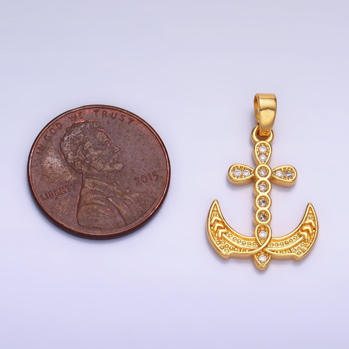 24K Gold plated Micro Paved CZ Artisan Cross Anchor Pendant | AA1060 - DLUXCA