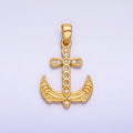 24K Gold plated Micro Paved CZ Artisan Cross Anchor Pendant | AA1060 - DLUXCA