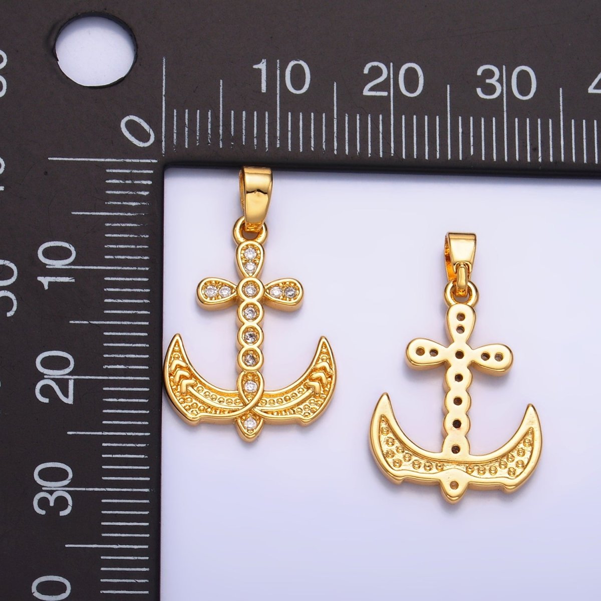 24K Gold plated Micro Paved CZ Artisan Cross Anchor Pendant | AA1060 - DLUXCA