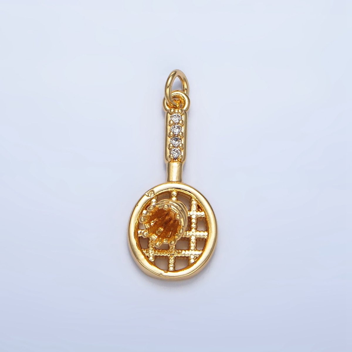 24K Gold plated Micro Paved CZ Badminton Racket Sports Charm | X894 - DLUXCA