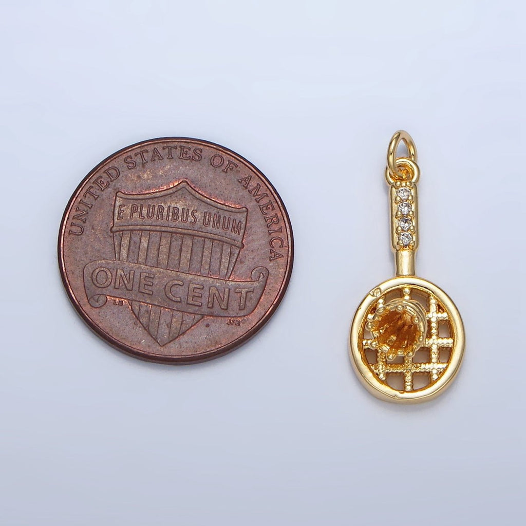 24K Gold plated Micro Paved CZ Badminton Racket Sports Charm | X894 - DLUXCA