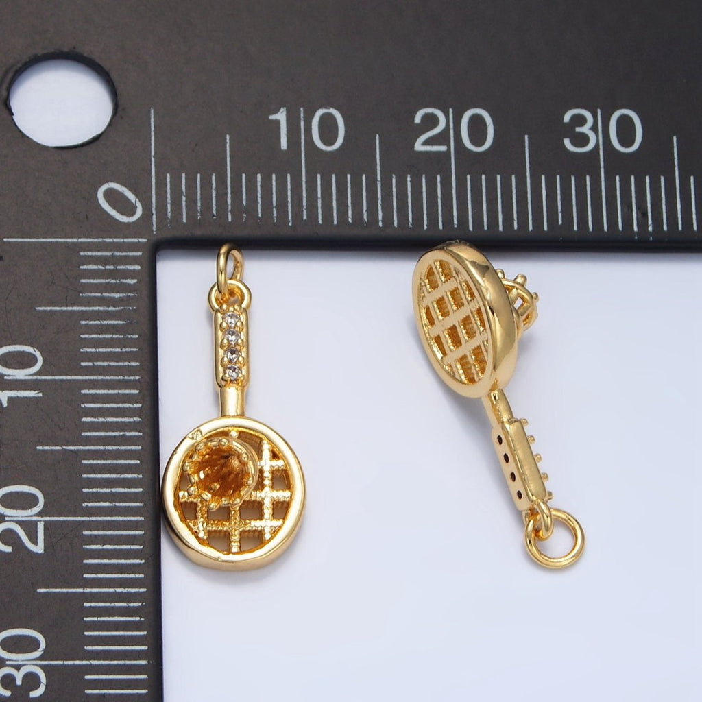 24K Gold plated Micro Paved CZ Badminton Racket Sports Charm | X894 - DLUXCA