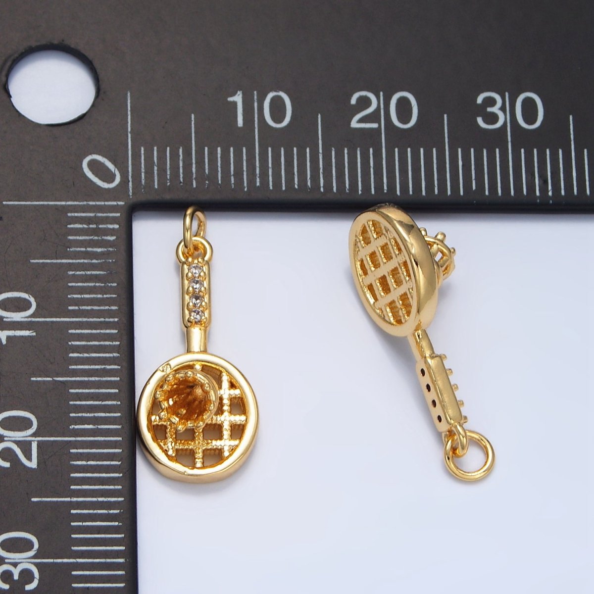 24K Gold plated Micro Paved CZ Badminton Racket Sports Charm | X894 - DLUXCA