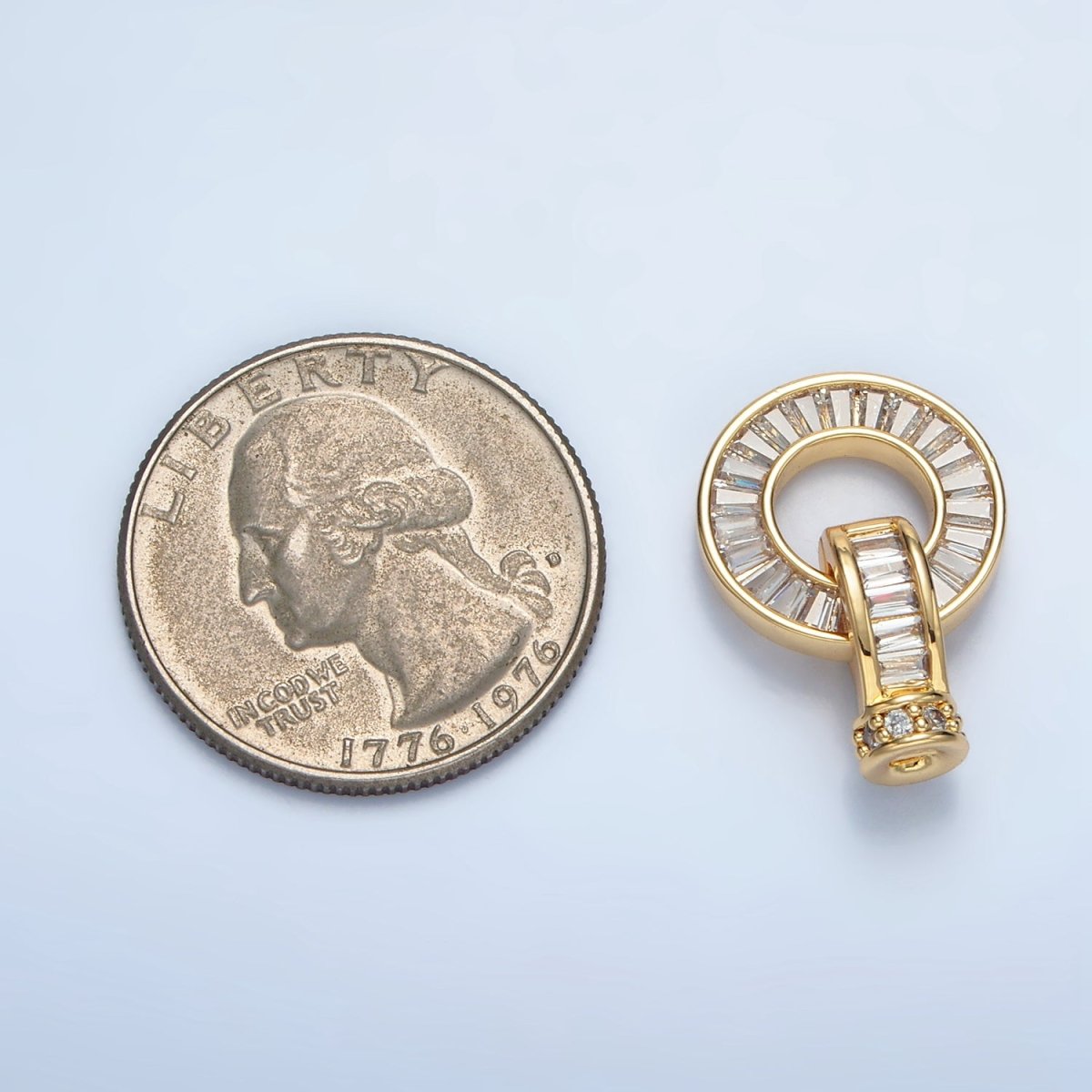 24K Gold plated Micro Paved CZ Baguette Circular Snap Latch Closure Findings Set | Z874 - DLUXCA