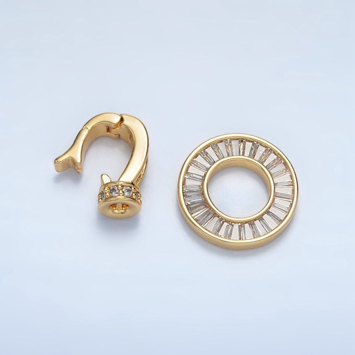 24K Gold plated Micro Paved CZ Baguette Circular Snap Latch Closure Findings Set | Z874 - DLUXCA
