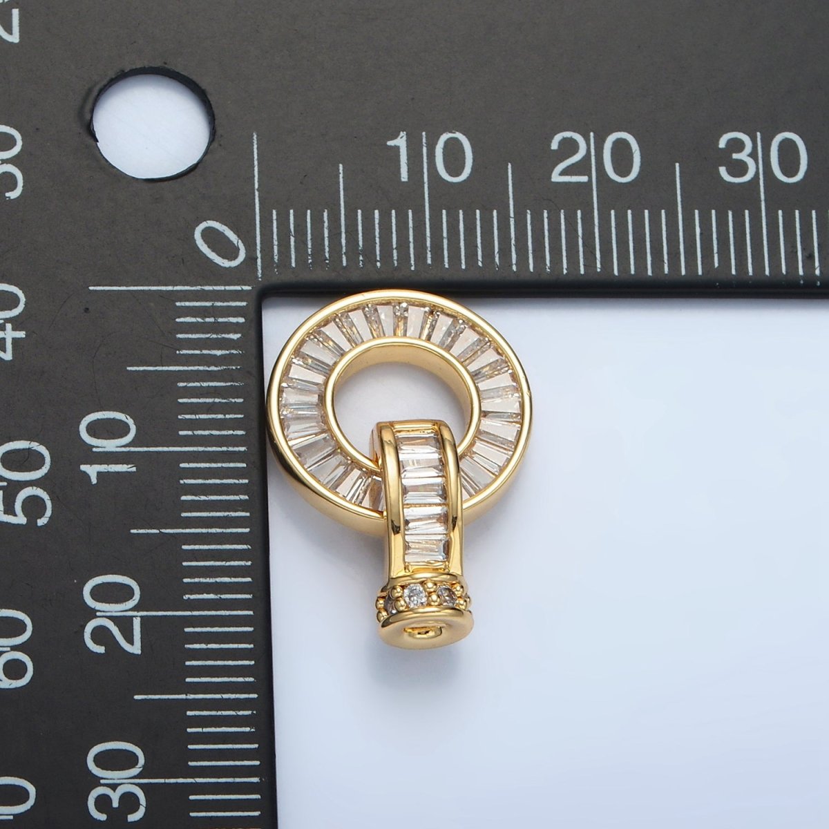 24K Gold plated Micro Paved CZ Baguette Circular Snap Latch Closure Findings Set | Z874 - DLUXCA