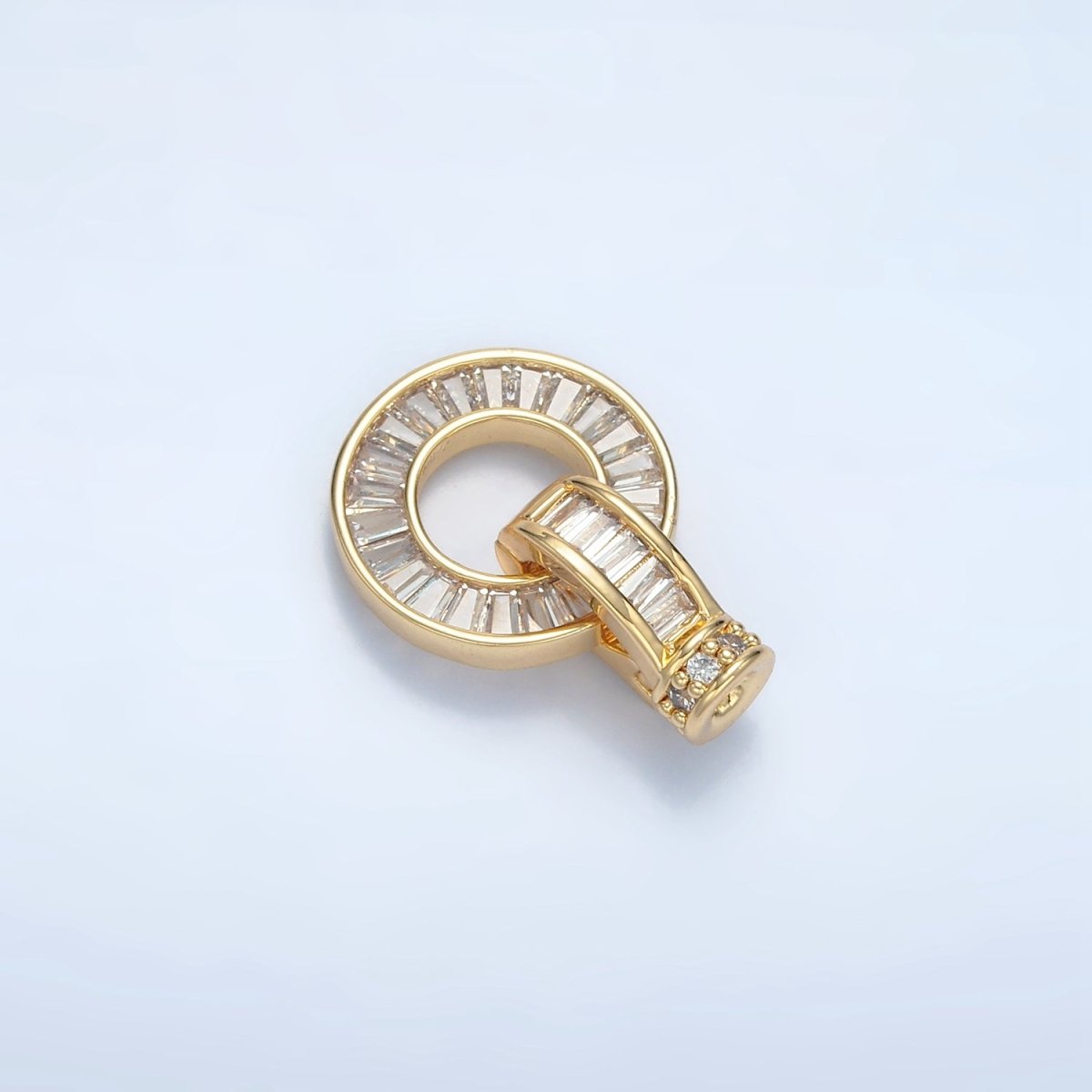 24K Gold plated Micro Paved CZ Baguette Circular Snap Latch Closure Findings Set | Z874 - DLUXCA