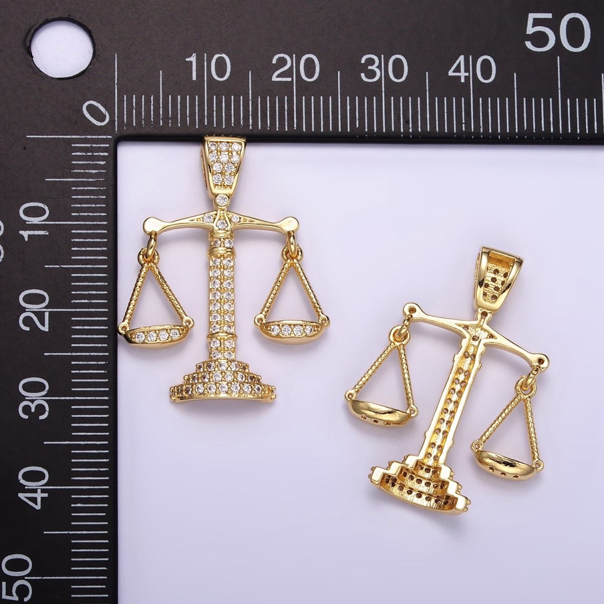 24K Gold plated Micro Paved CZ Balance Scale of Justice Pendant | AA071 - DLUXCA